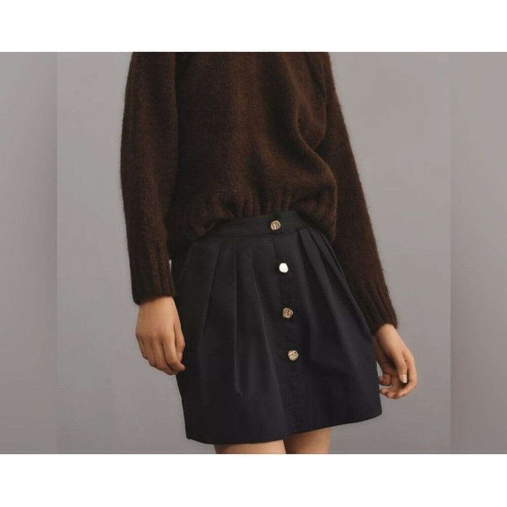 Anthropologie Black Button-Front Mini Skirt M academia preppy grunge pockets NWT